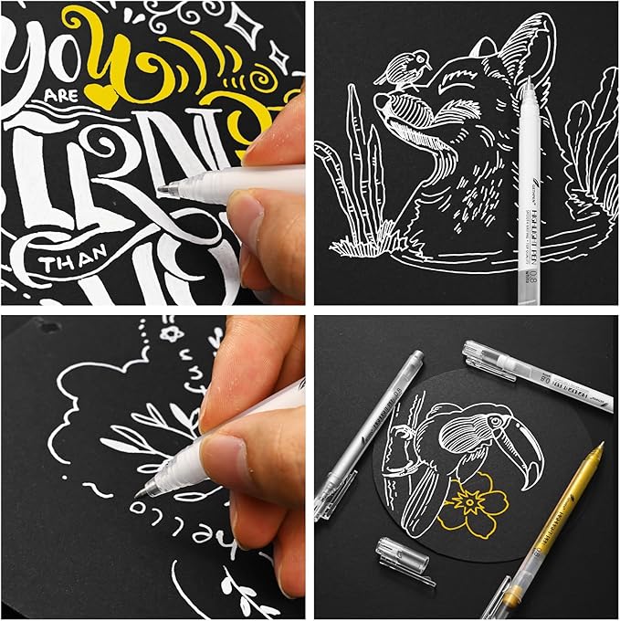 0.8mm Gold Gel Pens 3-Pack – Extra Fine Point Opaque Ink for Black Paper Drawing, Sketching, Bullet Journaling & Holiday Card Design