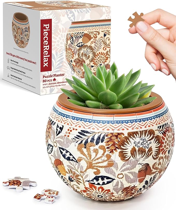 PieceRelax 3D Puzzle Planter 80 Pieces - Autumn Abundance, Home Decor Flower Pots for Indoor Cactus, Succulents Pots [K1127]