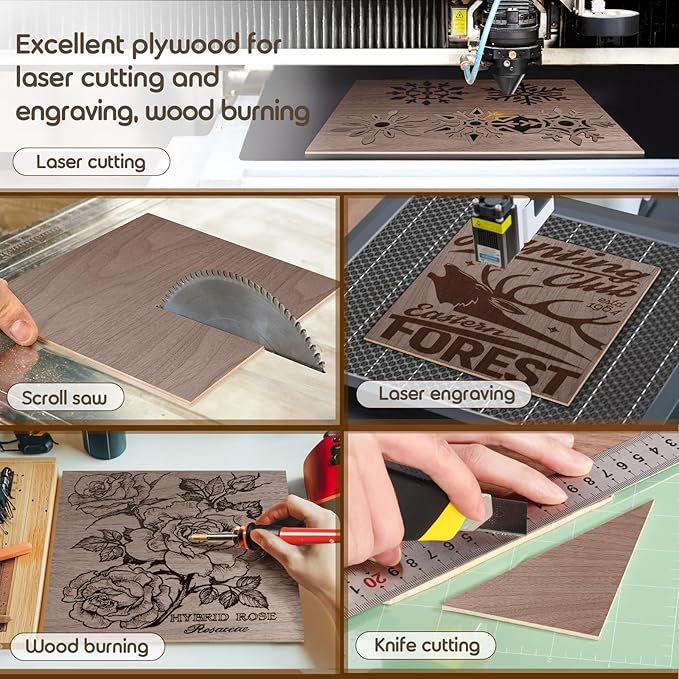 12 Pack 12x12x1/8 Inch Walnut Basswood Sheets, MAPRIAL Smooth 3mm Plywood for Laser Cutting, Unfinished Wood Board for Engraving, Wood Burning, Crafts, Ornaments, Models, Cutter, Engraver, Gifts