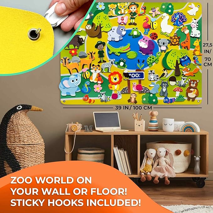 QUOKKA Zoo Felt Board for Kids 3-5 Years Old - Social Emotional Preschool Learning Activities for Ages 2-4
