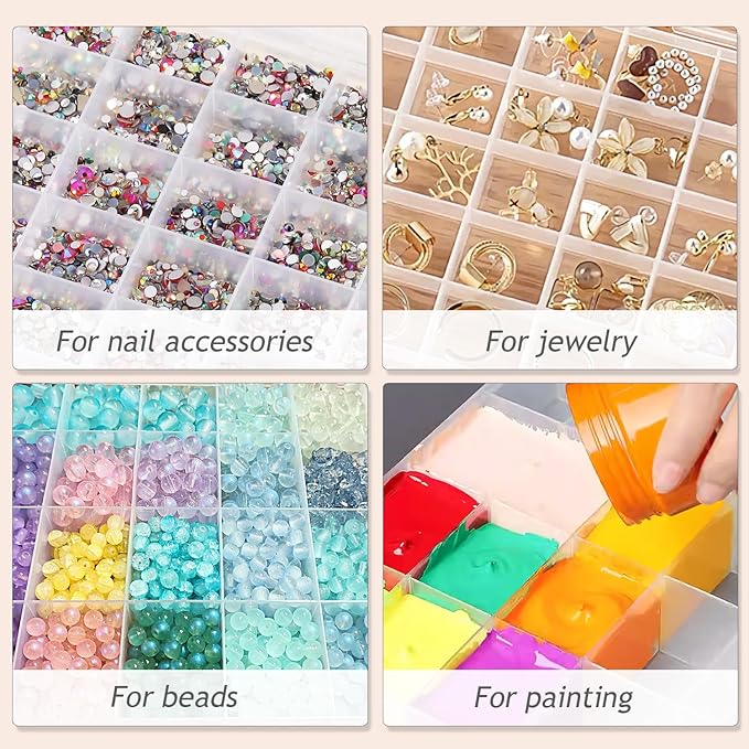 42 Grids Clear Large Plastic Organizer Box With Dividers, Bead Organizers And Storage Compartment Container For Nail Accessories/Jewelry/Craft/Screw/Small Parts/Diamond Painting Art Tools
