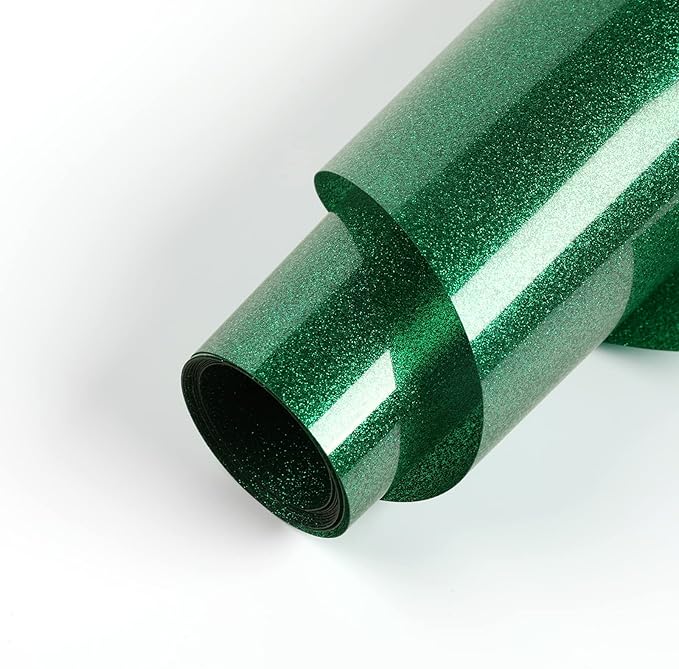 HTVRONT Green Glitter Heat Transfer Vinyl - 10" x 5FT Green Glitter HTV Vinyl for T-Shirts, Green Glitter Iron on Vinyl for All Cutter Machine（Green Glitter）