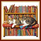 Foxhool Beginners Cross Stitch Kits Stamped Full Range of Embroidery Kits for Adults DIY Cross Stitches kit Embroidery Patterns for Needlepoint kit-Lazy cat Sleeping on The Bookshelf 18x18 inch