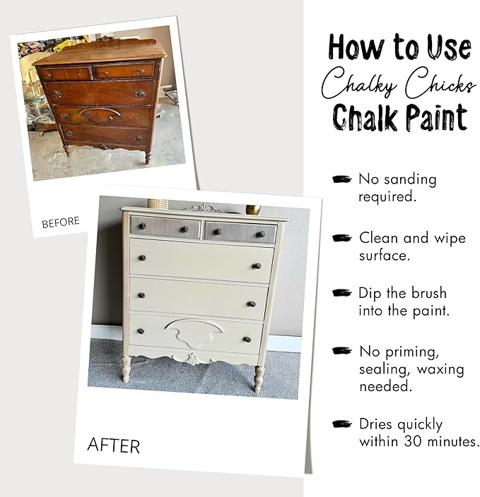 Chalky Chicks All-in-One Chalk Paint for Furniture or Cabinet - 16 Fl Oz - Matte Finish Denim (Navy Blue) for Metal, Wood Furniture Paint - No Sanding All-in-One for Home Decor & Crafts, USA Made