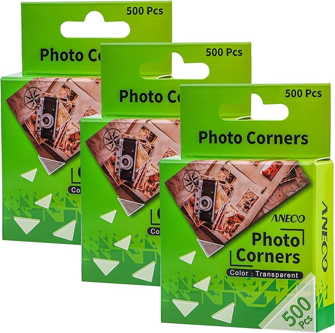 Aneco 3 Pack Transparent Photo Corners Clear Picture Mounting Corner Stickers for DIY Album, Scrapbook, Journal, 500 Pieces/Pack