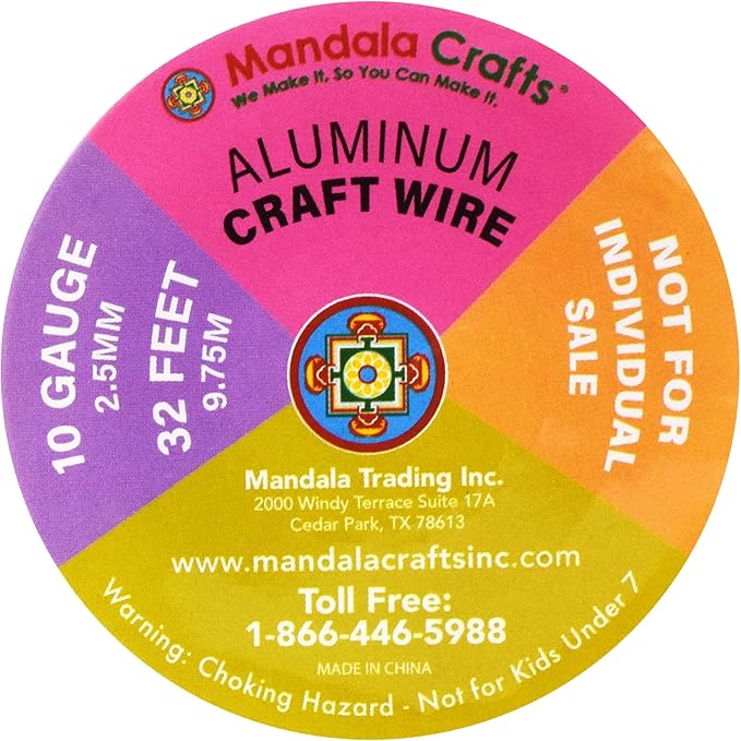 Mandala Crafts 10 Gauge Anodized Aluminum Craft Wire for Jewelry Making - 128 FT Colored Flexible Rainbow Wire - Bendable for Bonsai Armature Crafting Sculpting