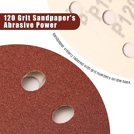 120 Grit 5 Inch Sanding Discs Hook and Loop Sandpaper, 150 PCS 8 Hole Adhesive Medium Grit Sand Paper for Random Orbital Sander