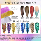 24 Jars Chrome Nail Powder Metallic Mirror Effect Pigment Iridescent Aurora Mermaid Pearl Glitter Dust, Gold Silver Nail Foil Fluorescent Flakes Kit for Resin Craft & Nail Art Decoration