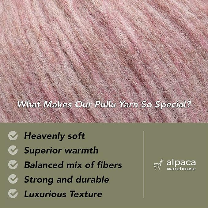 Pullu - Baby Alpaca Merino Wool Yarn Set of 3 Skeins (150 Grams) Worsted Weight - Sourced Directly from Peru - Heavenly Soft and Perfect for Knitting and Crocheting (Lilac Rose)