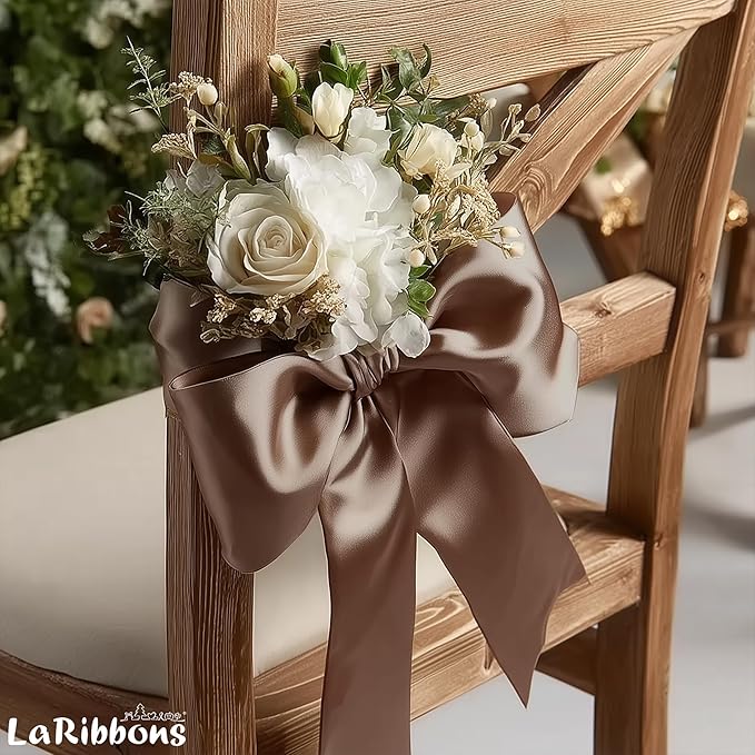 LaRibbons Brown Satin Ribbon 3 Inch 10 Yards Double Faced Luxury Mocha Silk Ribbon for Gift Wrapping Flower Bouquets Bow Christmas Wedding Party Decoration