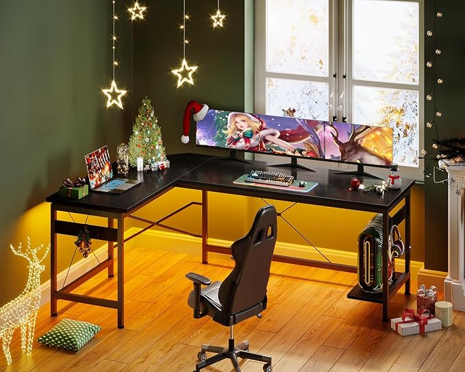 Coleshome 66" L Shaped Gaming Desk, Corner Computer Desk, Sturdy Home Office Computer Table, Writing Desk, Larger Gaming Desk Workstation, Black