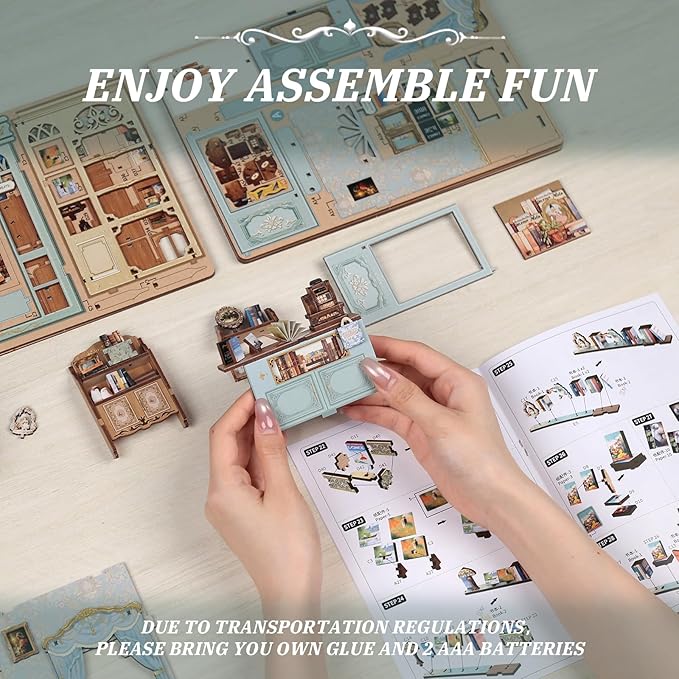 CUTEBEE Book Nook Kit - DIY Miniature House Dollhouse Kit for Adults and Teens, Booknook Tiny House Bookshelf Decor 3D Wooden Puzzle, Gifts for Family, Friends (Muse Bookstore)