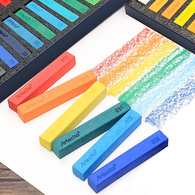 Artecho 24pcs Soft Pastels, Square Chalk for Drawing, Blending, Layering, Shading, Pastels Art Supplies