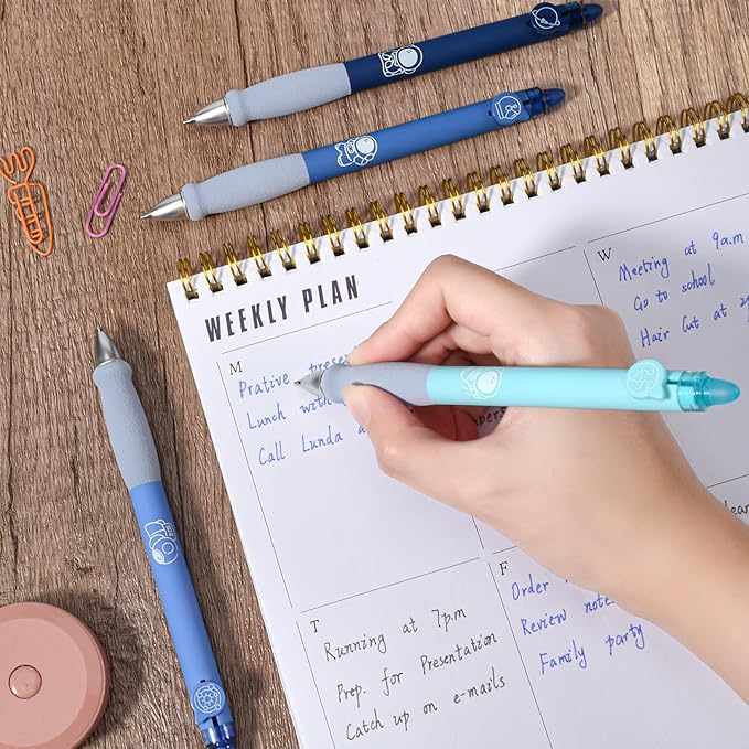 BAYTORY 8Pcs Cute Retractable Erasable Gel Pens, Blue and Black Ink Pen with Eraser Clear, Smooth Writing Comfortable to Use for Note Taking Marking Planner Crossword Puzzles (Blue)