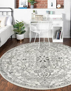 Lahome Bohemian Washable Round Rug, Large Round Rugs 6ft Non Slip Circle Rugs for Living Room, Soft Non Slip Non Shedding Printed Indoor Carpet for Dining Bedroom Kitchen Office, Beige