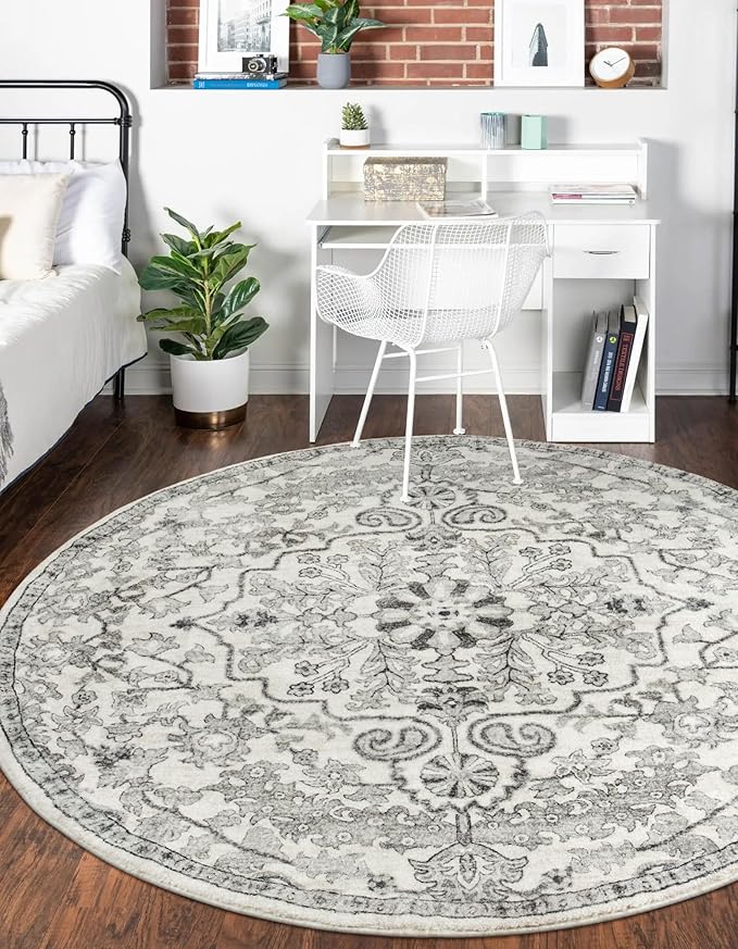 Lahome Bohemian Washable Round Rug, Large Round Rugs 6ft Non Slip Circle Rugs for Living Room, Soft Non Slip Non Shedding Printed Indoor Carpet for Dining Bedroom Kitchen Office, Beige