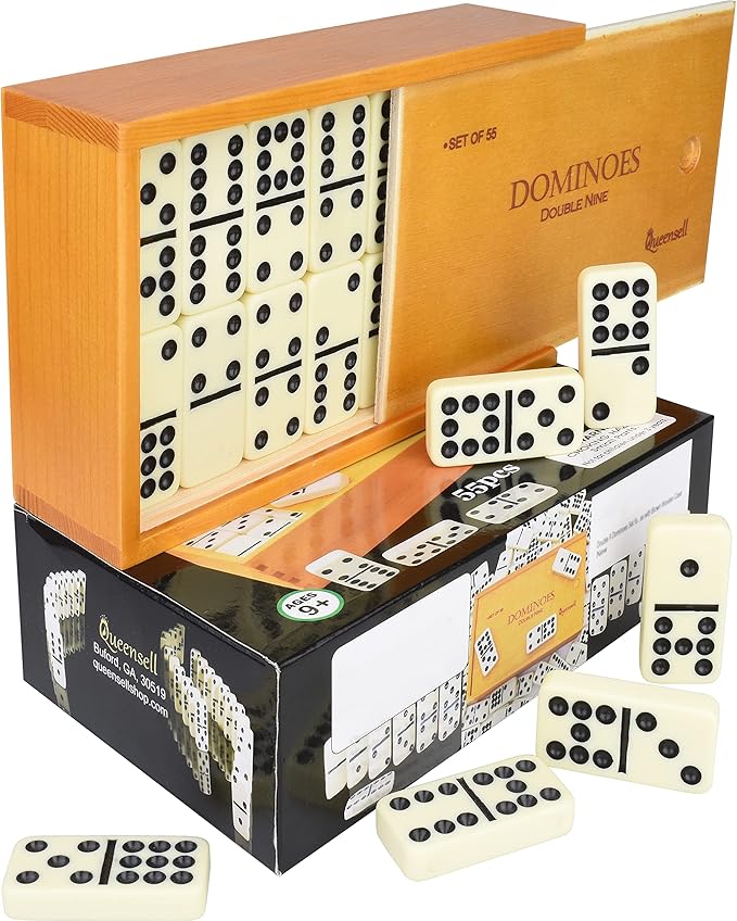 Dominos Game Double 9 - Dominos Set for Adults and Kids Ages 8 and up - Double Nine Dominoes Set, Classic Board Games - Domino Set for Family Game Nights - Double Nine Dominos Set 55 Tiles with Case