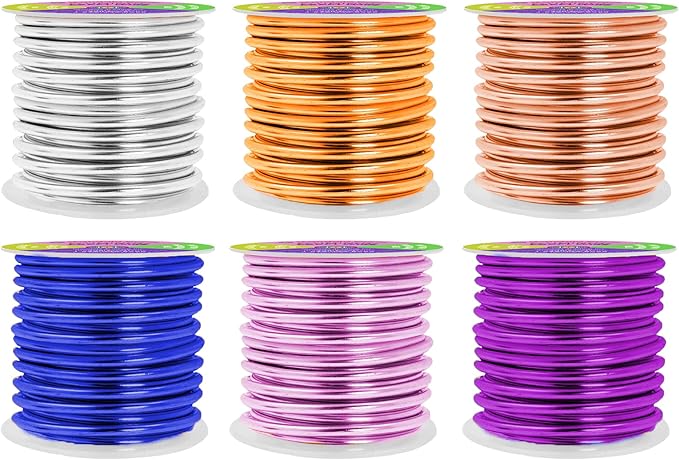 Mandala Crafts 8 Gauge Anodized Aluminum Craft Wire for Jewelry Making - 120 FT Colored Flexible Silver Copper Gold True Blue Purple Pink Wire - Bendable for Bonsai Armature Crafting Sculpting