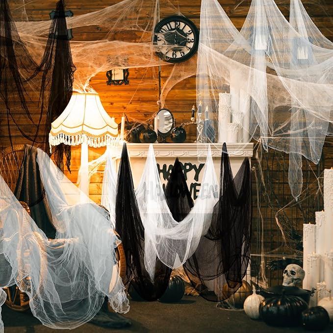 Boao Halloween Cheese cloth 85 x 197 Inch White and Black Cheesecloth Roll for Crafts Large Cotton Muslin Gauze Fabric for Halloween Outdoor & Indoor Spooky Decoration