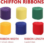 TONIFUL 6 Rolls Rainbow Set Chiffon Ribbon 1 1/2 Inch 5 Yards Fabric Silk for Gift Wrapping, Wedding Party Decoration, Flower Bouquet, Bows Making, DIY Crafts