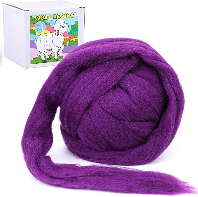 QMNNMA Wool Roving 0.88 lb (14.1 Ounces), Colored Natural Wool Roving for Spinning, Soft Chunky Yarn for Felting, Felting Pad, Felting Supply, Chunky Yarn Bulk, Carded Stuffing