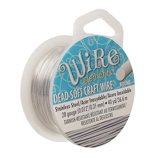The Beadsmith Wire Elements Craft Wire – Tarnish Resistant, Soft Temper, Round, Stainless Steel Color – 0.32mm, 28 Gauge, 40 Yard Spool – Jewelry Making, Wire Wrapping, & Other DIY Crafts