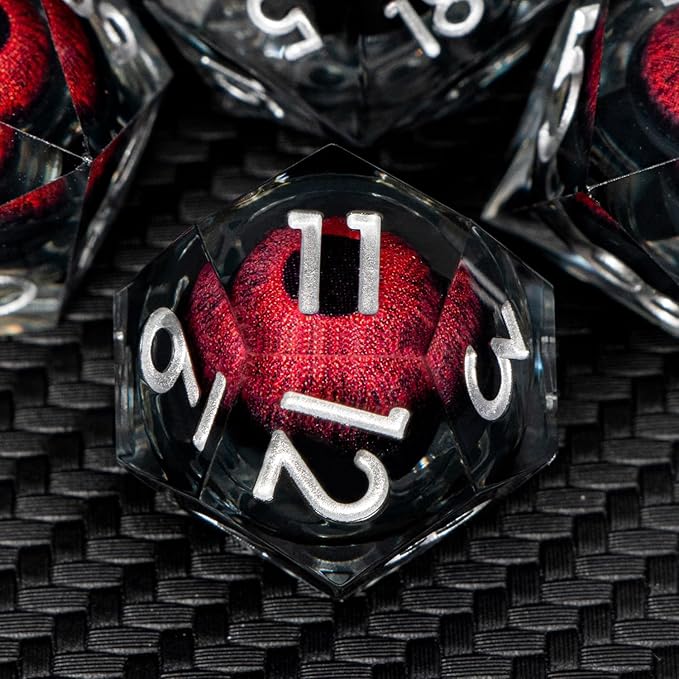 ARUOHHA DND Resin Dice Dragon Eye Dice Liquid Core Red Sharp Edged Dice Set with Gift Box, Polyhedral D and D Dice Set Role Playing Game D20 D12 D10 D8 D6 D4