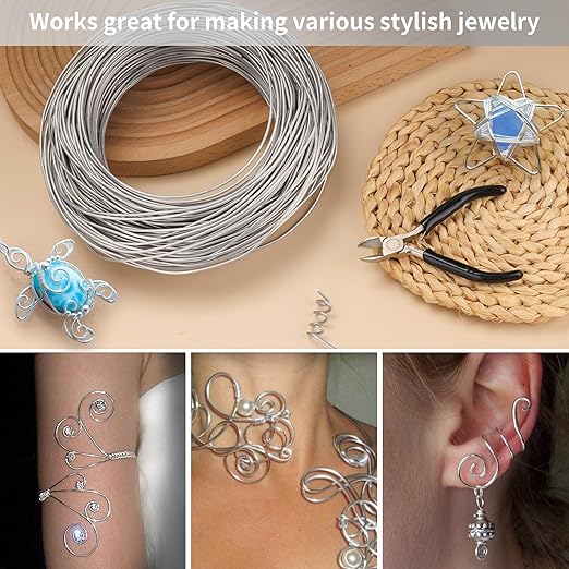 196 Feet Aluminum Wire for Sculpting, 12 Gauge Metal Bendable Wires 2 mm Thickness, Flexible Craft Aluminum Wire for Jewelry Making Beading Floral Soft DIY (Silver)