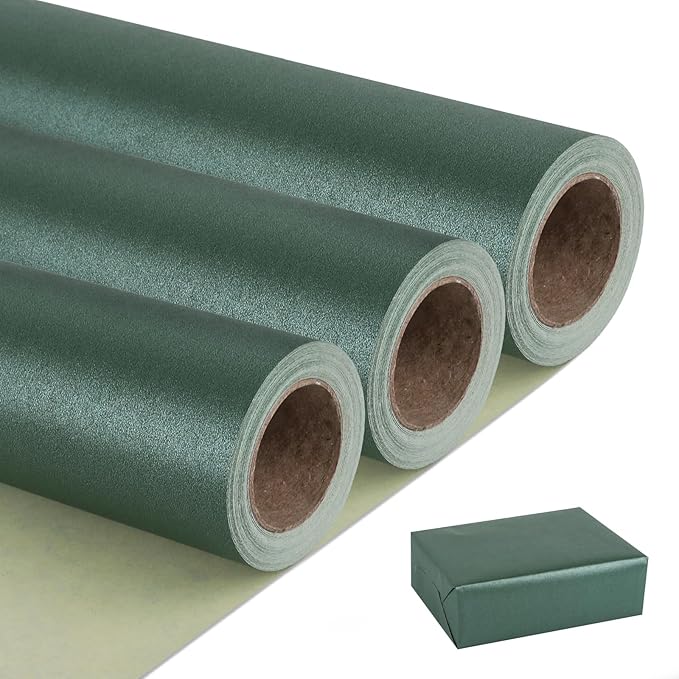 NESCCI Dark Green Matte Wrapping Paper,Solid Color Pearly-Lustre Paper-3 Roll,17 Inches X 32.8 Feet Per roll.Gift Wrapping Paper,Perfect for Wedding,Valentine's Day,Birthday, Christmas,Baby Shower