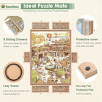 1500 Pieces Rotating Puzzle Board with 6 Drawers,34.25"x25.2" Portable Wooden Jigsaw Puzzle Table with Lazy Susan Spinning Cover