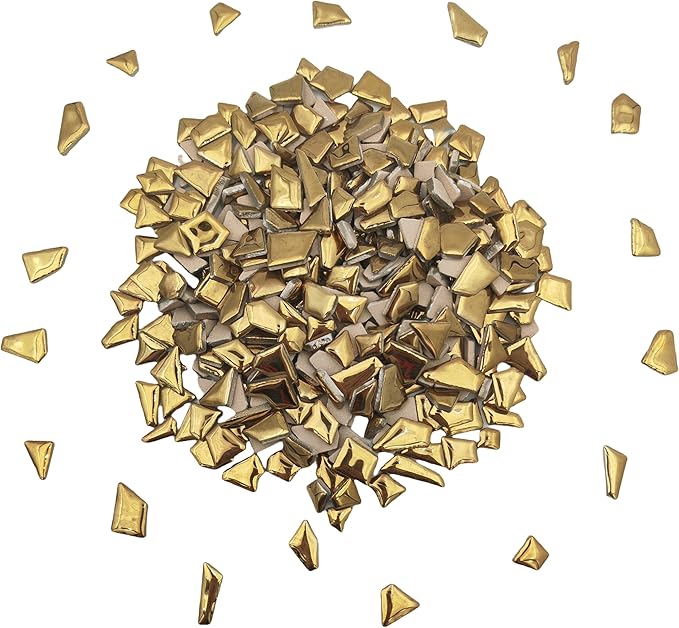 1.1LB Irregular Ceramics Mosaic Tiles, Mosaic Pieces Stones for DIY Mosaic Making Craft Hobby Arts Home Wall Decoration (Gold)