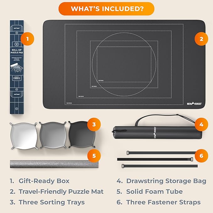 The Original Newverest Jigsaw Puzzle Mat Roll Up, Saver Pad 46” x 26” Portable Keeper Up to 1500 Pieces with Non-Slip Rubber Bottom & Smooth Top + 3 Puzzle Sorting Trays & Travel-Friendly Storage Bag