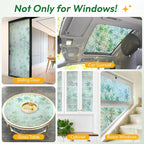 rabbitgoo Rainbow Window Privacy Film Decorative Stained Glass Diamond Pattern Window Sticker with Iridescent Tint Non-Adhesive Static Cling for Home Office Bathroom, Green Leaf 35.4 x 78.7 inch