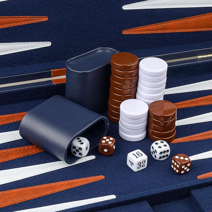 Backgammon Set 2 Players Classic Backgammon Sets for Adults Board Game with PU Leather Case Portable and Travel Backgammon Set (Navy, 18inch)