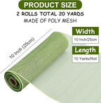 TONIFUL 2 Rolls 10 Inch Sage Green Decorative Mesh Ribbbon Rolls, Fabric Mesh for Mesh Wreath Supplies, Front Door Wreath Crafts Tree Decor Christmas NewYears Halloween Decoration (10 yds/roll)