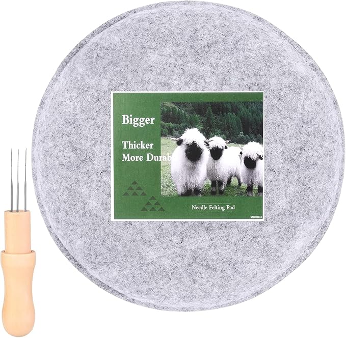 WONVOC Needle Felting Pad, 9.44 x 9.44 x 1.38 Inch, Grey Sponge Needle Felting Mat with Felting Needle Tool with 3 Needles Accommodates Any Felting Project