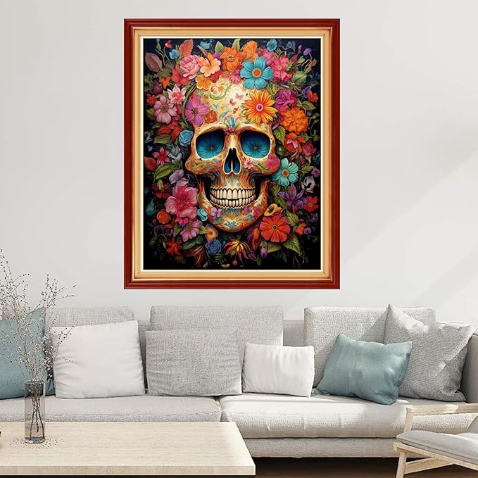 Joyhoor Cross Stitch Kits for Beginners Stamped Cross-Stitch Supplies Needlework preprint Embroidery Kits for Adults DIY Needlepoint Kits Embroidery Patterns 11CT-Colorful Skull 16x20 inchs
