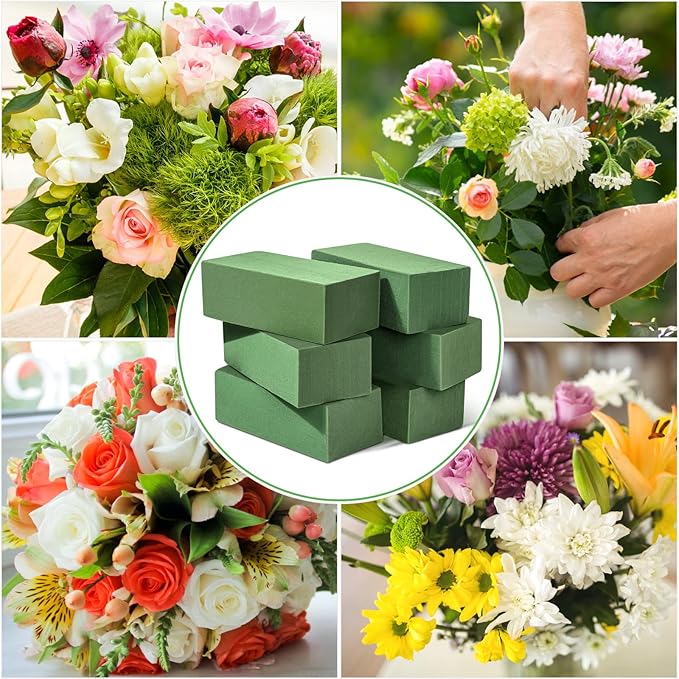 6 Pcs Floral Foam Blocks for Flower Arrangement (Larger Size 9” Lx4.3” Wx3” H) Wet and Dry Green Floral Foam for Wedding, Birthdays, Home Decorations