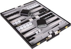 Backgammon Sets for Adults with Premium Leather Case | Classic Travel Backgammon Set for Adults and Kids with Strategy & Guide | 15 Inches | Medium | Black
