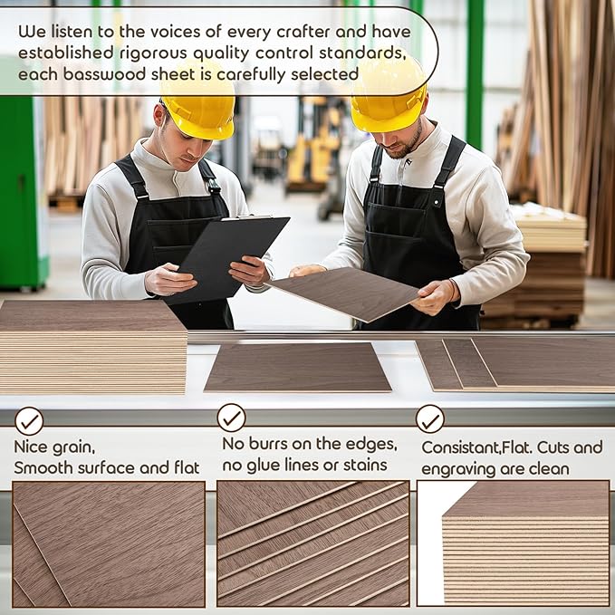 12 Pack 12x12x1/8 Inch Walnut Basswood Sheets, MAPRIAL Smooth 3mm Plywood for Laser Cutting, Unfinished Wood Board for Engraving, Wood Burning, Crafts, Ornaments, Models, Cutter, Engraver, Gifts