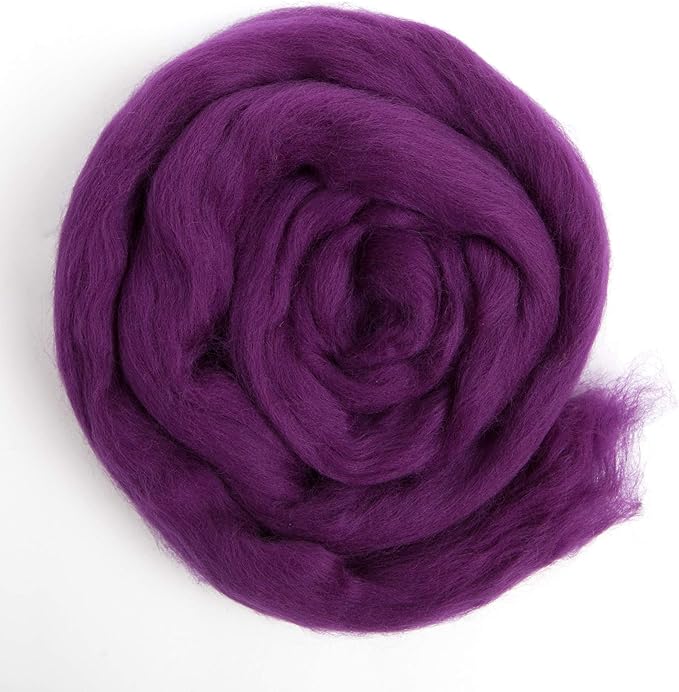 Desert Breeze Distributing 100% Natural Merino Wool Roving - Premium Combed Top Merino Roving Wool - Tapestry, Spinning, Wet Felting & Needle Felting Supplies - 21.5 Micron - 1oz Color Eggplant Purple