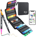 100 Colors Numbered Dual Tip Brush Pens with Free App, Fine and Brush Tips Pens for Adults and Kids, Coloring Markers for Coloring Book Bullet Journaling Note Taking Planner Hand Lettering