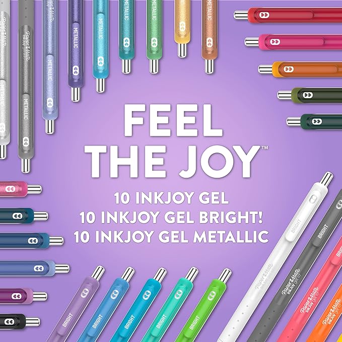 Paper Mate InkJoy Gel Pens Ultimate Pack, Retractable Pens, Featuring Classic, Bright!, and Metallic Pens, Assorted, 30 Count