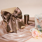 LaRibbons Brown Satin Ribbon 4 Inch 10 Yards Double Faced Luxury Mocha Silk Ribbon for Gift Wrapping Flower Bouquets Bow Christmas Wedding Party Decoration