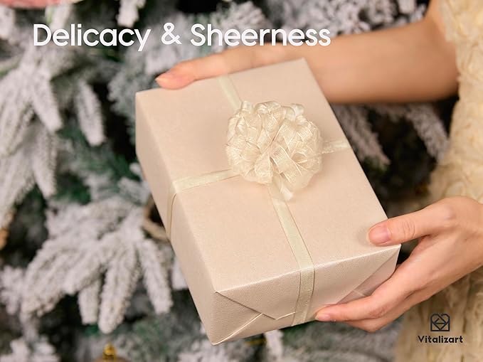 Vitalizart 3/8" x 30Yd Organza Ribbon Cream White Sheer Ribbons Set 10 Yd x 3 Rolls Ivory Handmade Eco-Friendly for Gift Wrapping Christmas Tree Crafts Bows Wedding Invitations Wreaths
