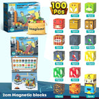 100PCS Magnetic Blocks - Build Mine Magnet World Mine Adventure Set Dinosaur Toys, Creative Jurassic Kids Games for 3-5 5-7 8-12 Boys, Sensory STEM Outdoor Toys for Boys & Girls Birthday Gifts