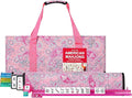 American Mahjong Game Set, 166 White Tiles, 4 All-in-One Color Rack/Pushers, Complete Mahjong Set with Pink Printed Carrying Bag