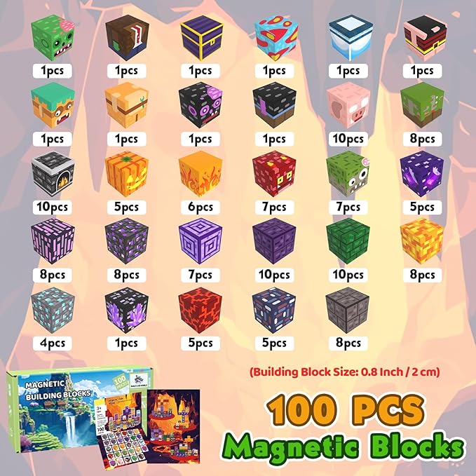 100 PCS Magnetic Blocks - Magnetic Building Blocks Toys for Kids, Stacking Magnets for Kids, STEM Sensory Toys, Christmas Birthday Gifts for Boys and Girls Ages 3+ Years Old