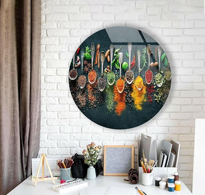 My Photostation.com 20''(50cm) Diameter Colorful Herbs Round Glass Wall Art Tempered Glass Printing Wall Decor Large Wall Art Wall Hangings