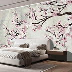 wall26 Large Wall Mural Watercolor Style Ink Painting Pink Cherry Blossom on Vintage Wall Background | Self-Adhesive Vinyl Wallpaper/Removable Modern Wall Decor - 108x144 inches
